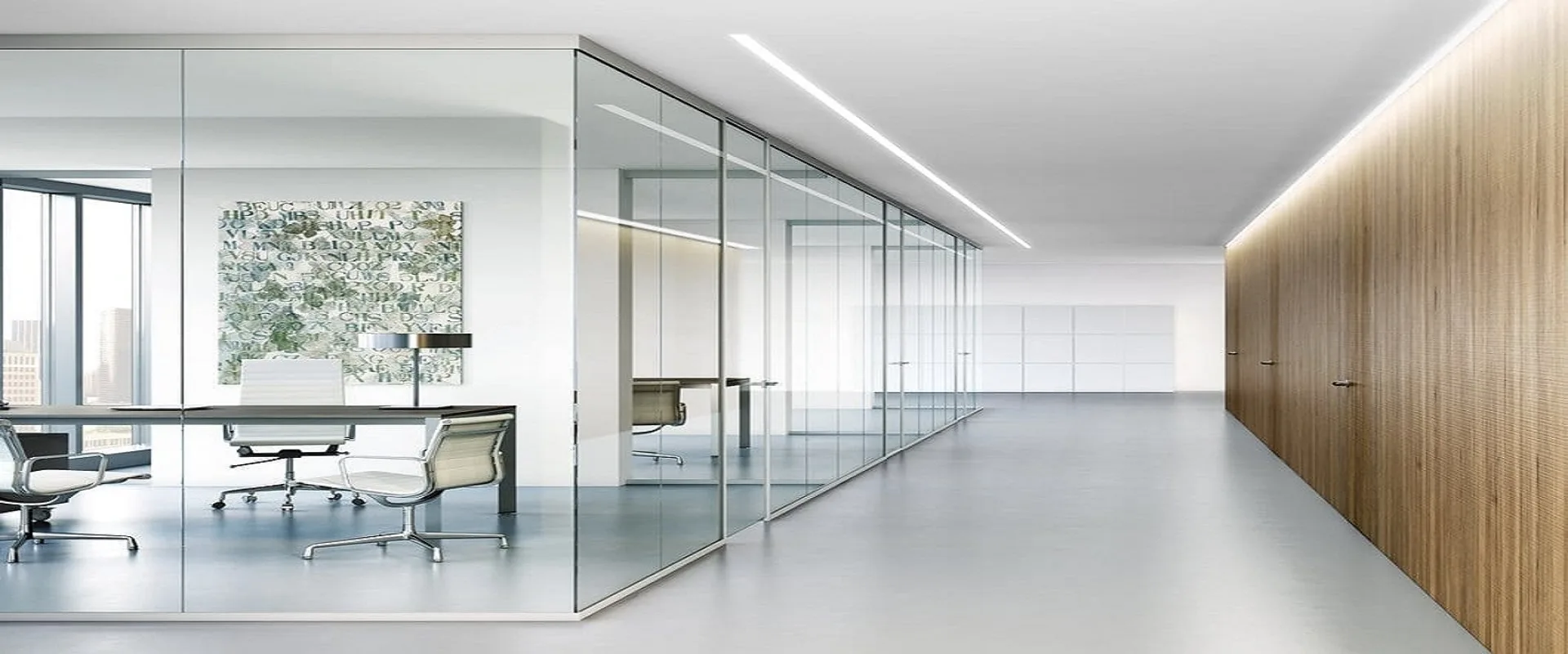 Glass partition installation for commercial and residential interiors